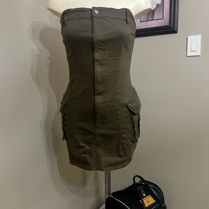 Strapless Olive Green Dress